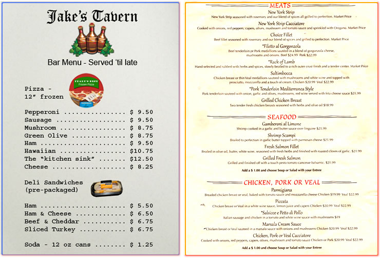 Images of a limited food menu and a full food menu.