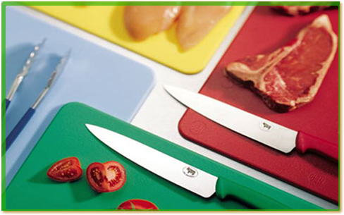 Photo of different colored cutting boards.