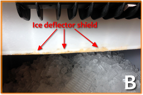 Dirty ice machine deflector shield.